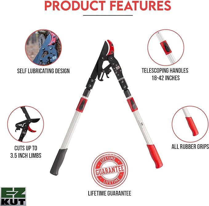 EZ Kut G2 Tree Trimmer Ratcheting Branch Cutter. Heavy Duty Branch Cutter. 42 inch Extendable Anvil Hand Loppers. Tree Pruner Trusted Since 1988. Chops Thick Branches with Ease. - Image 4